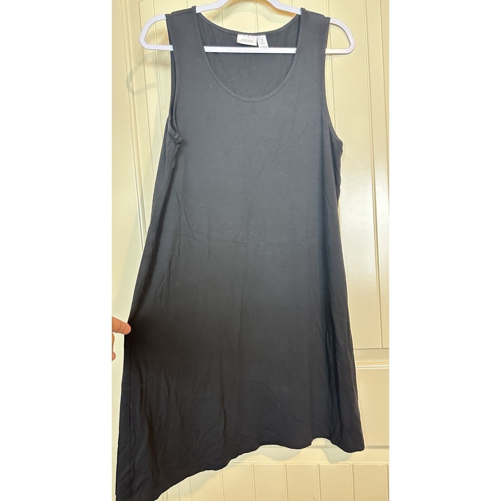 Chicos Black Sleeveless Shift Dress Size 2 Medium rayon stretch casual comfort